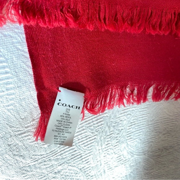 Coach wool silk red logo shawl scarf. - Picture 5 of 7